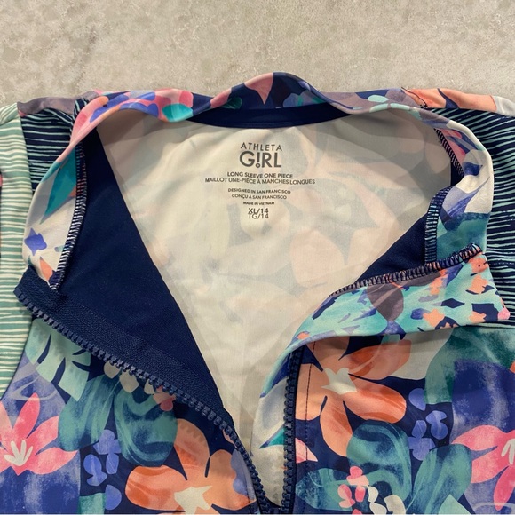 Athleta Girl Floral Rashguard One Piece Swimsuit - Size XL (14) - Picture 3 of 5